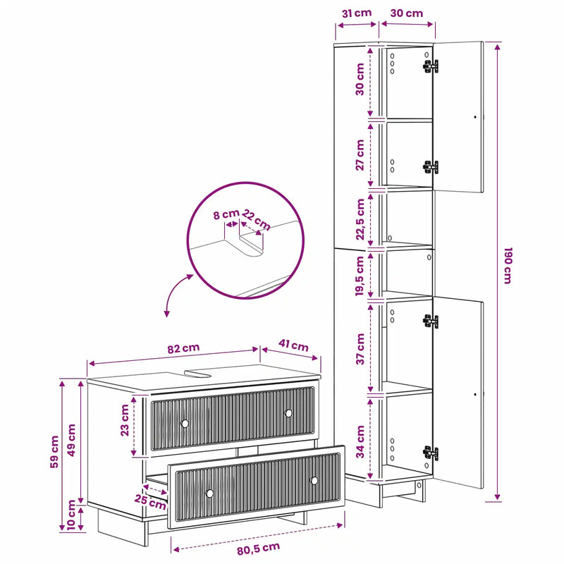 2 Piece Bathroom Cabinet Set EDE White Engineered Wood
