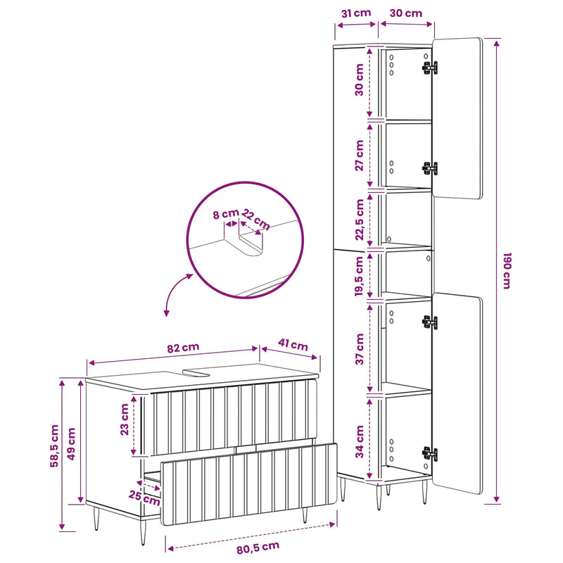 2 Piece Bathroom Cabinet Set ZWOLLE White Engineered Wood