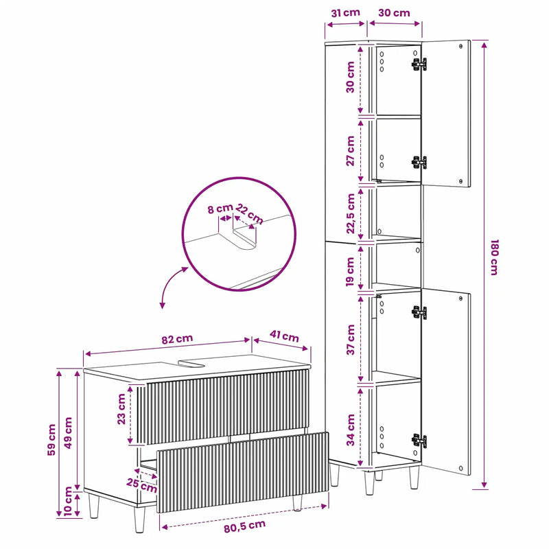 2 Piece Bathroom Cabinet Set ARNHEM White Engineered Wood