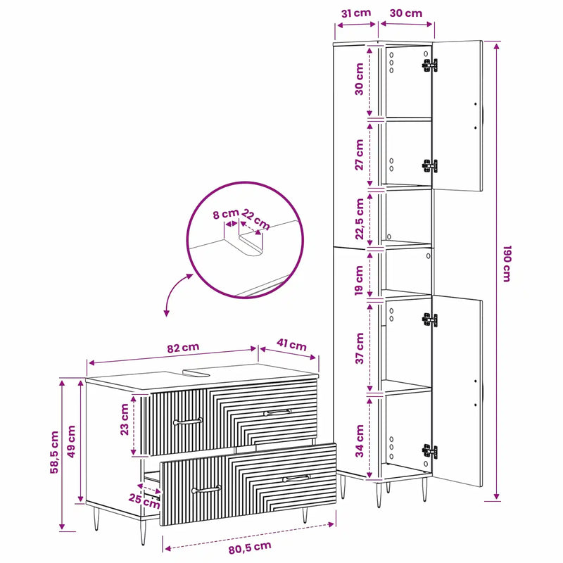 2 Piece Bathroom Cabinet Set HAARLEM White Engineered Wood