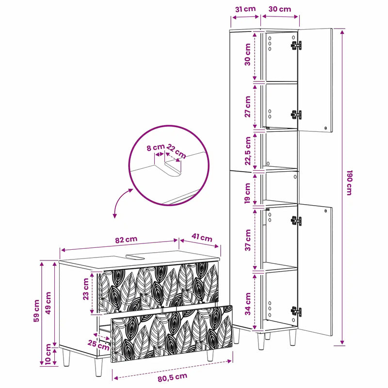 2 Piece Bathroom Cabinet Set DELFT White Engineered Wood