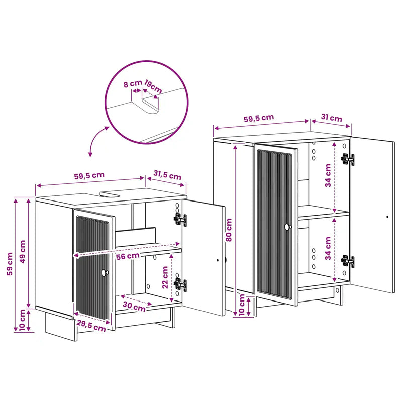 2 Piece Bathroom Cabinet Set UTRECHT White Engineered Wood