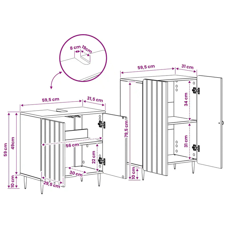 2 Piece Bathroom Cabinet Set ZWOLLE White Engineered Wood