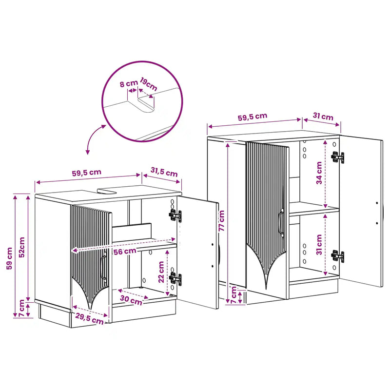 2 Piece Bathroom Cabinet Set HOORN White Engineered Wood