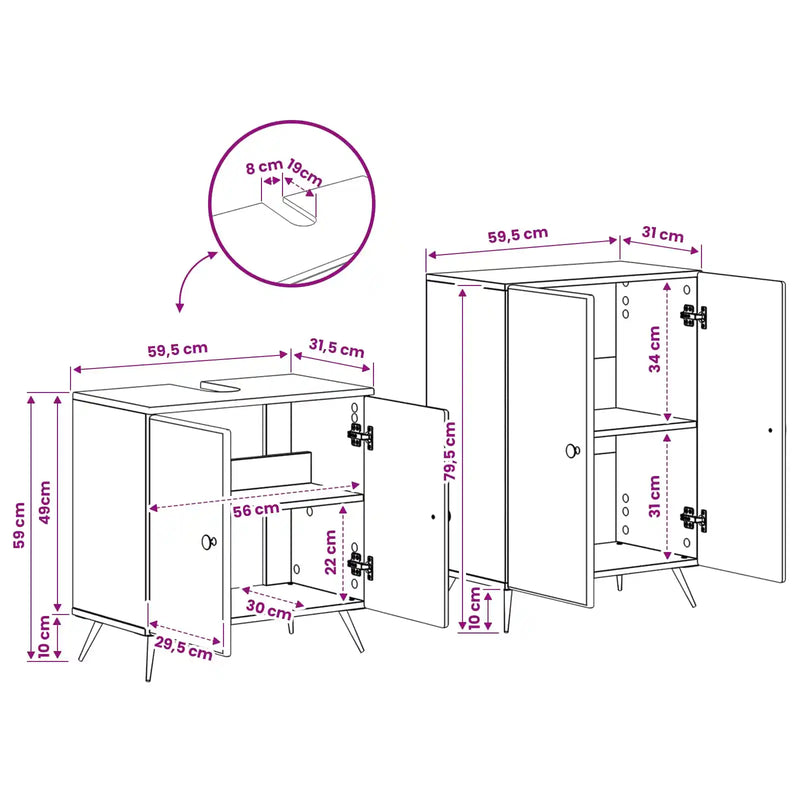 2 Piece Bathroom Cabinet Set BREDA White Engineered Wood