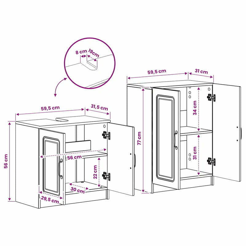 2 Piece Bathroom Cabinet Set UTRECHT White Engineered Wood