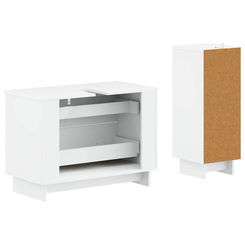 2 Piece Bathroom Cabinet Set EDE White Engineered Wood
