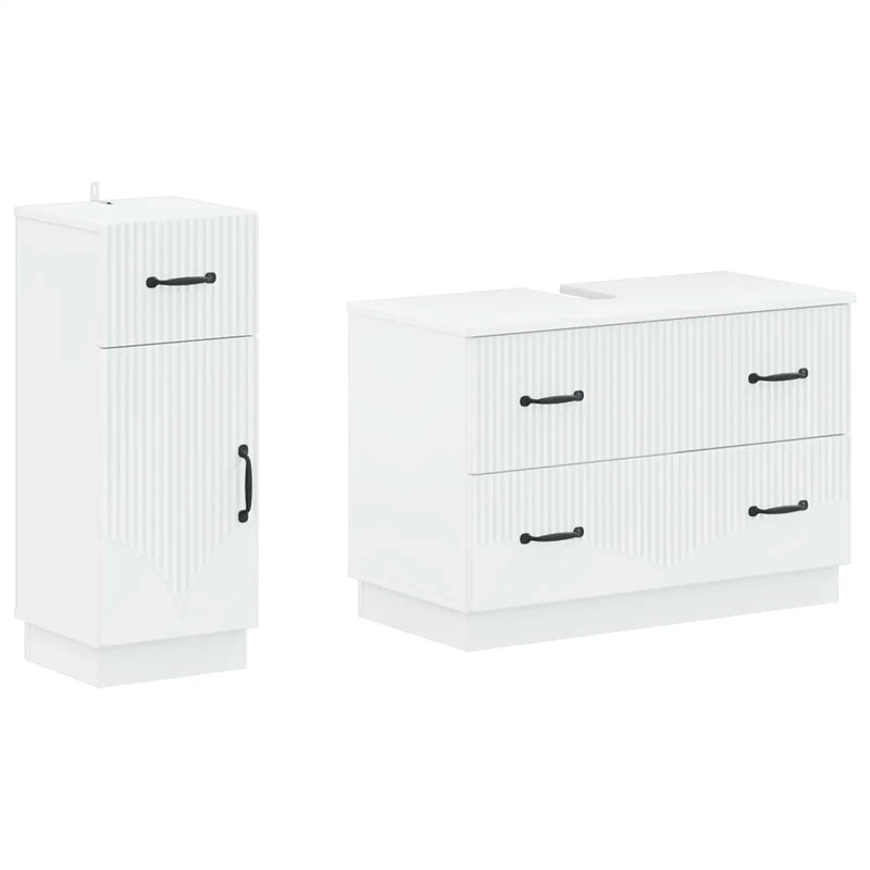 2 Piece Bathroom Cabinet Set HOORN White Engineered Wood