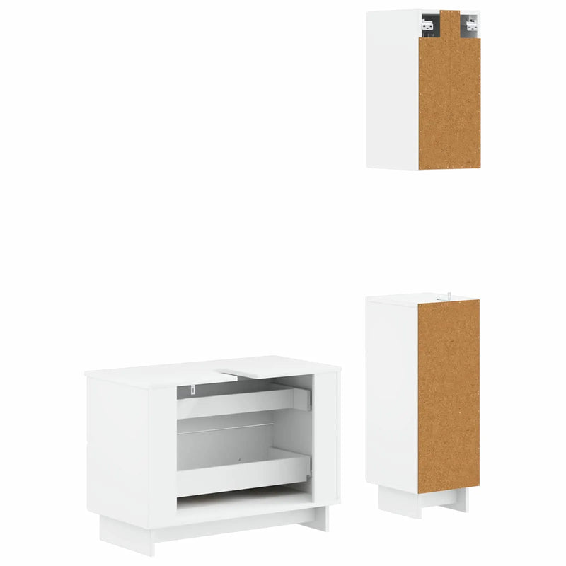 3 Piece Bathroom Cabinet Set EDE White Engineered Wood