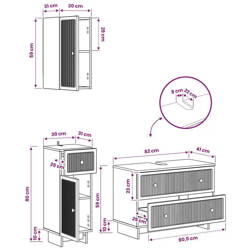 3 Piece Bathroom Cabinet Set EDE White Engineered Wood