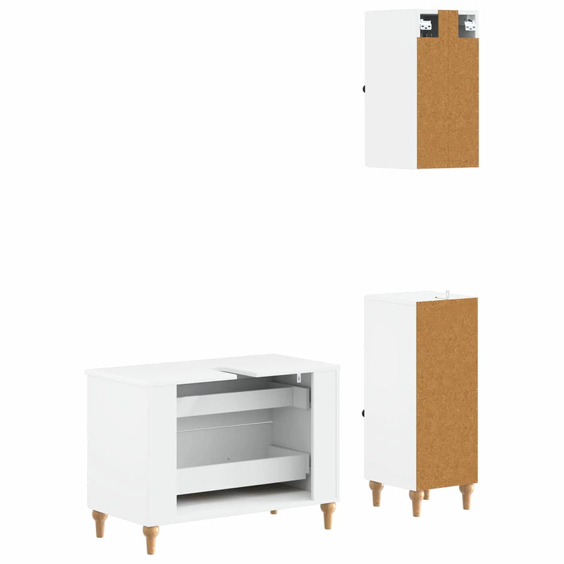 3 Piece Bathroom Cabinet Set ALKMAAR White Engineered Wood