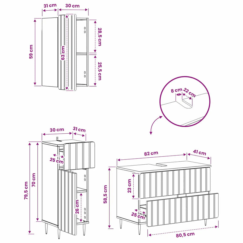3 Piece Bathroom Cabinet Set ZWOLLE White Engineered Wood