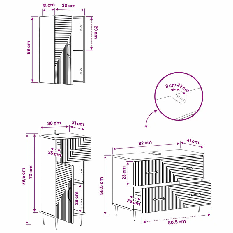 3 Piece Bathroom Cabinet Set HAARLEM White Engineered Wood