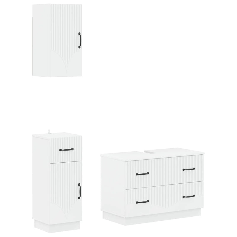 3 Piece Bathroom Cabinet Set HOORN White Engineered Wood