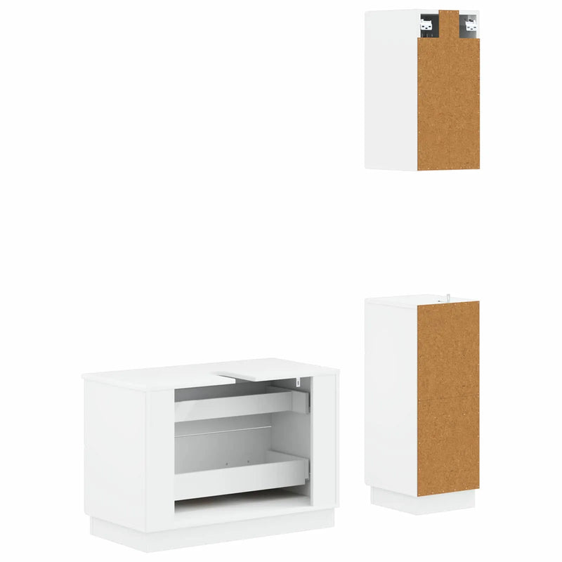 3 Piece Bathroom Cabinet Set HOORN White Engineered Wood