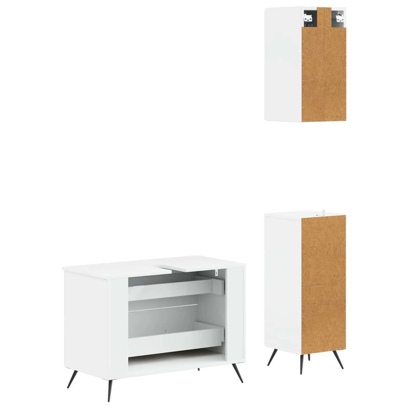 3 Piece Bathroom Cabinet Set BREDA White Engineered Wood