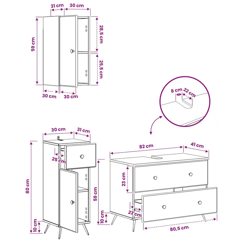 3 Piece Bathroom Cabinet Set BREDA White Engineered Wood
