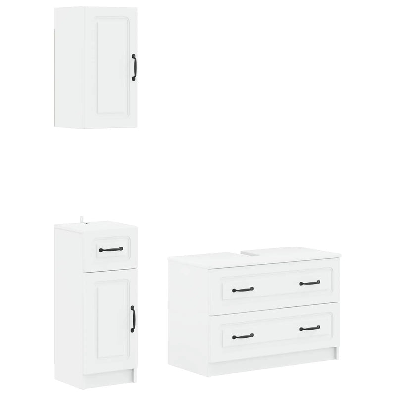 3 Piece Bathroom Cabinet Set UTRECHT White Engineered Wood