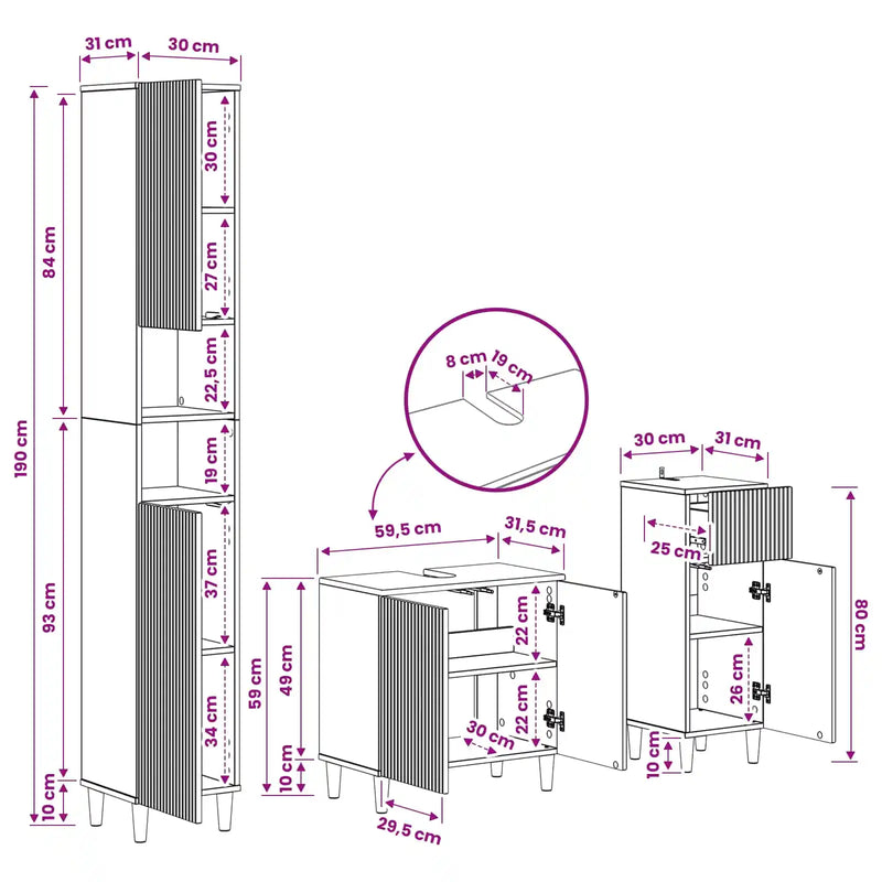 3 Piece Bathroom Cabinet Set ARNHEM Engineered Wood