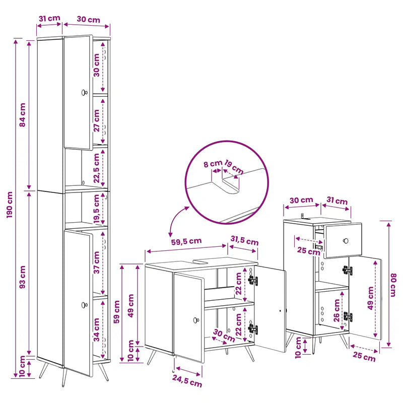 3 Piece Bathroom Cabinet Set BREDA Engineered Wood