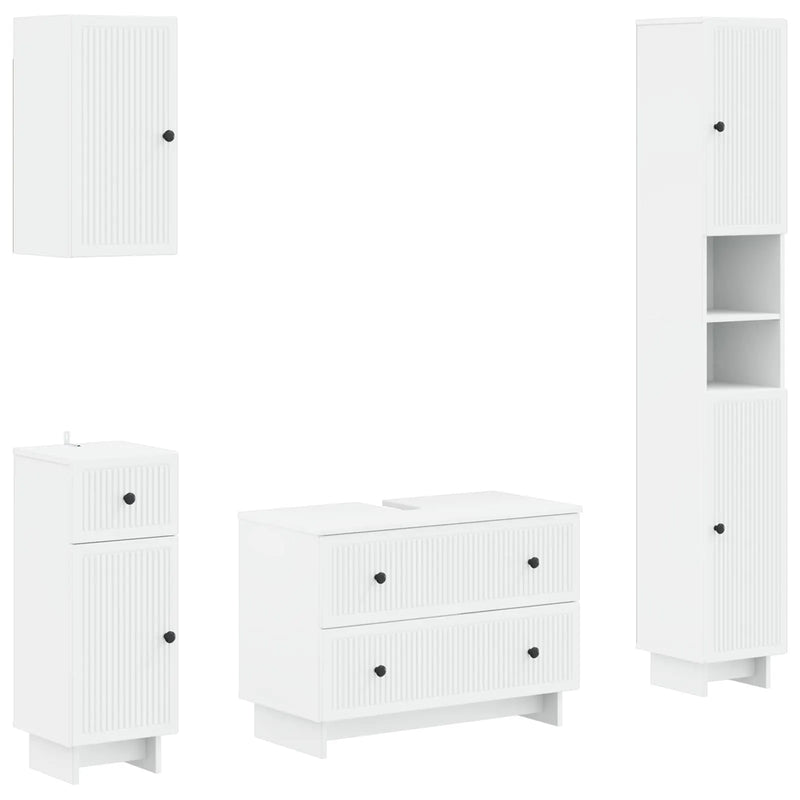 4 Piece Bathroom Cabinet Set EDE White Engineered Wood