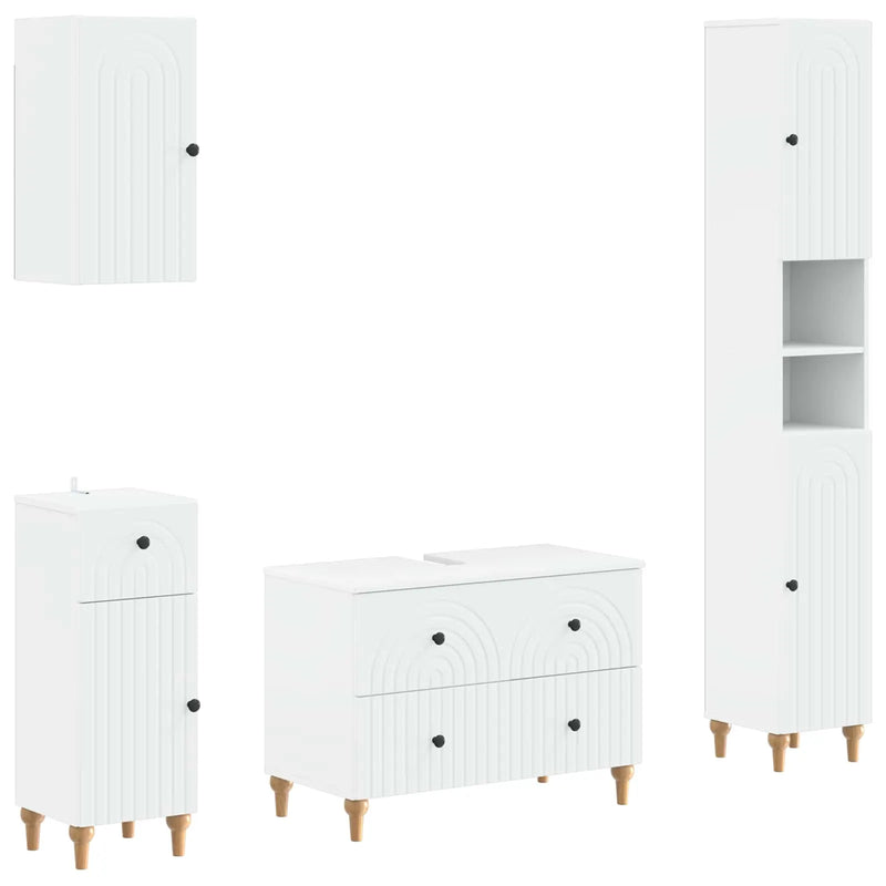 4 Piece Bathroom Cabinet Set ALKMAAR White Engineered Wood