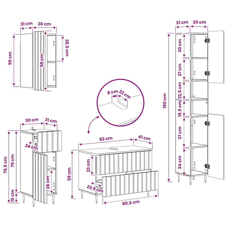 4 Piece Bathroom Cabinet Set ZWOLLE White Engineered Wood