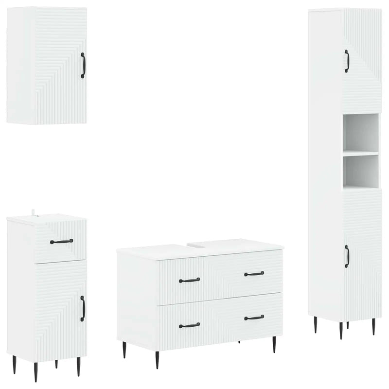 4 Piece Bathroom Cabinet Set HAARLEM White Engineered Wood