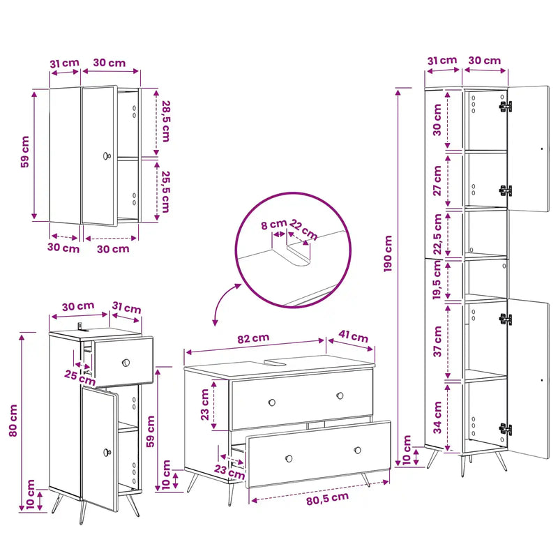 4 Piece Bathroom Cabinet Set BREDA White Engineered Wood