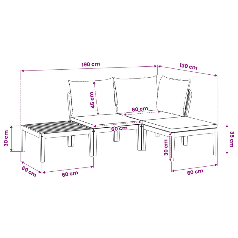 4 pcs Garden Lounge Set Solid Acacia Wood & Rope Natural