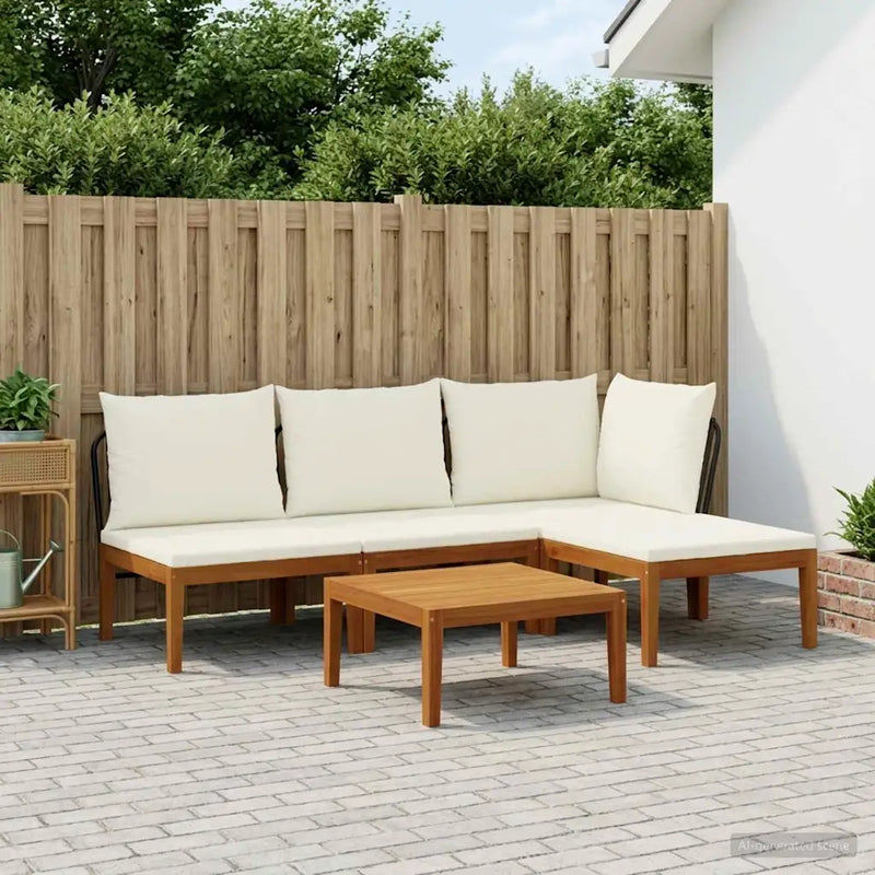5 pcs Garden Lounge Set Solid Acacia Wood & Rope Natural