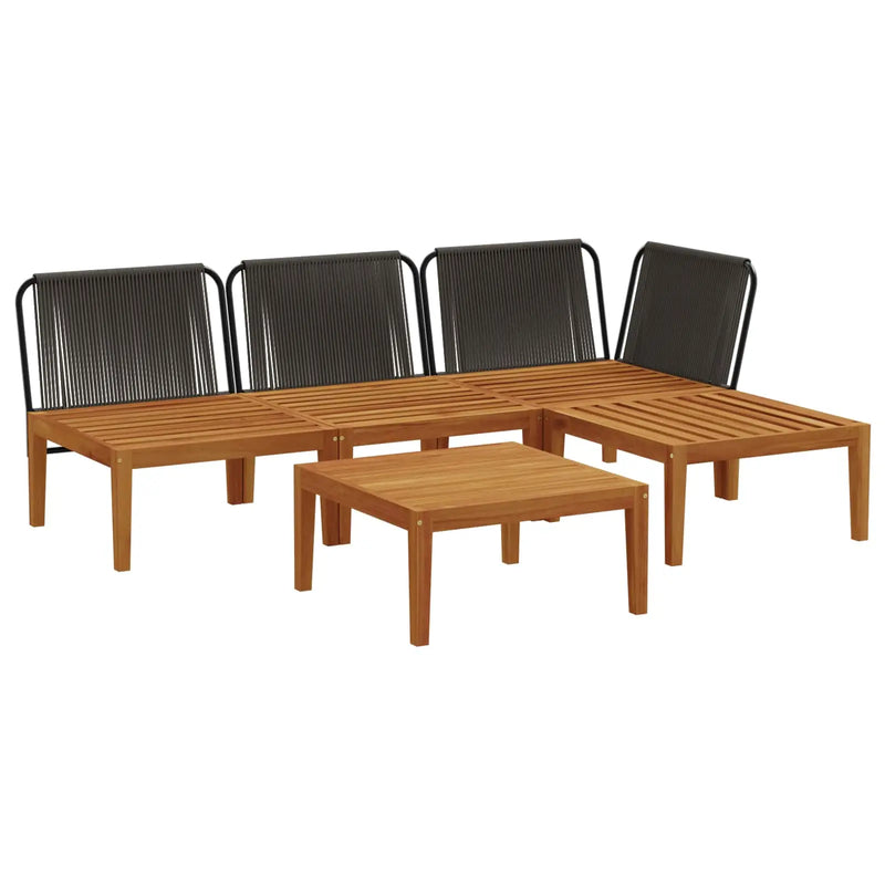 5 pcs Garden Lounge Set Solid Acacia Wood & Rope Natural