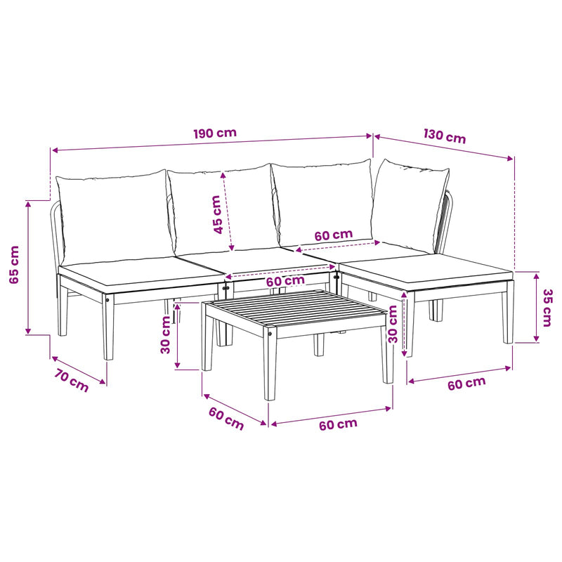 5 pcs Garden Lounge Set Solid Acacia Wood & Rope Natural