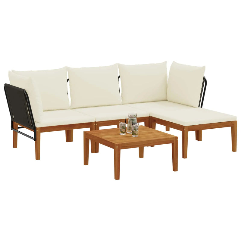 5 pcs Garden Lounge Set Solid Acacia Wood & Rope Natural