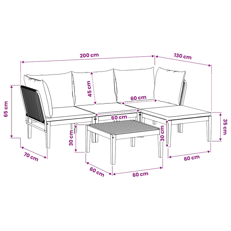 5 pcs Garden Lounge Set Solid Acacia Wood & Rope Natural