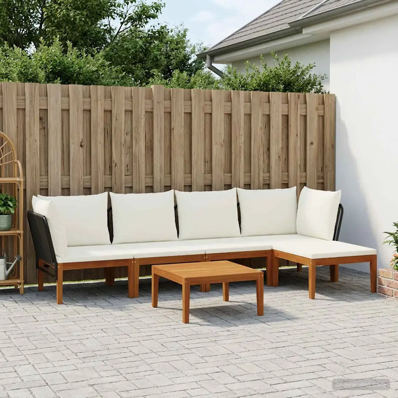 6 pcs Garden Lounge Set Solid Acacia Wood & Rope Natural