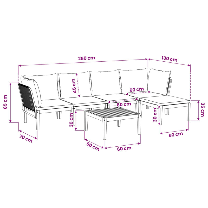 6 pcs Garden Lounge Set Solid Acacia Wood & Rope Natural