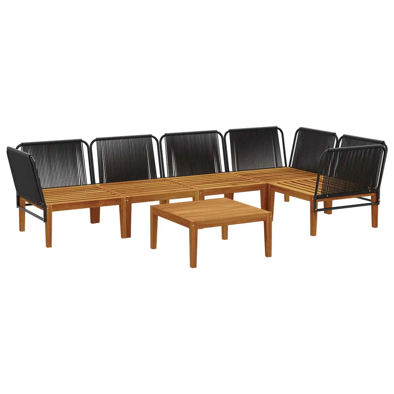 6 pcs Garden Lounge Set Solid Acacia Wood & Rope Natural