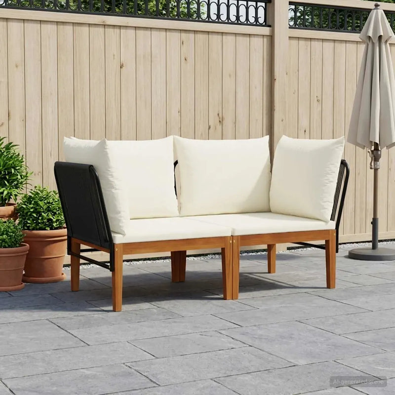 2 pcs Garden Lounge Set Solid Acacia Wood & Rope Natural