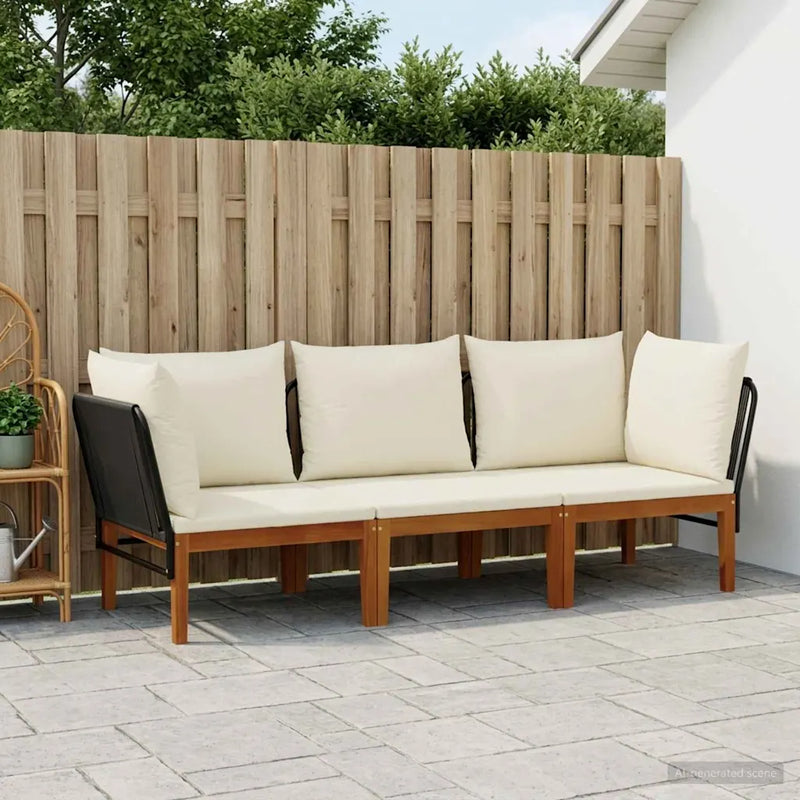 3 pcs Garden Lounge Set Solid Acacia Wood & Rope Natural
