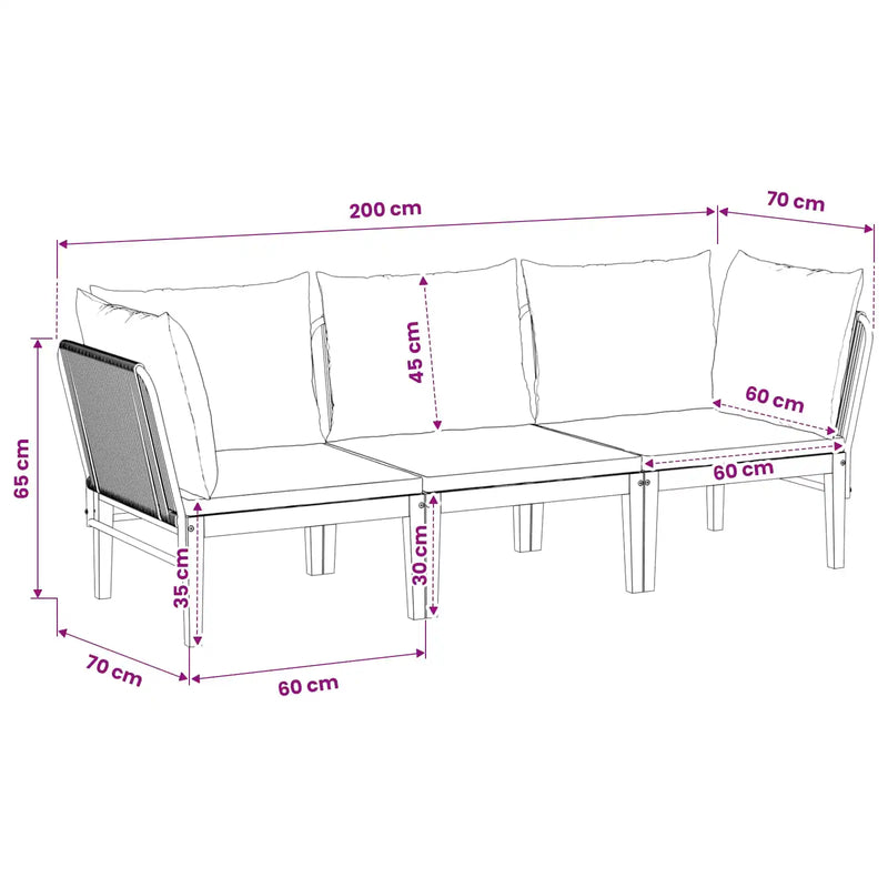 3 pcs Garden Lounge Set Solid Acacia Wood & Rope Natural