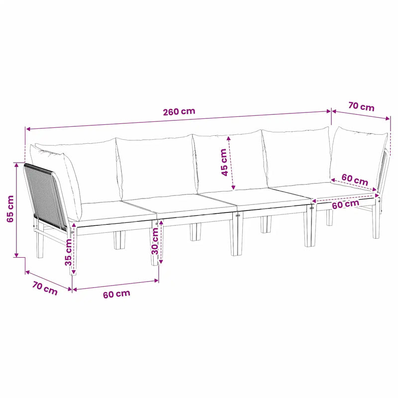 4 pcs Garden Lounge Set Solid Acacia Wood & Rope Natural