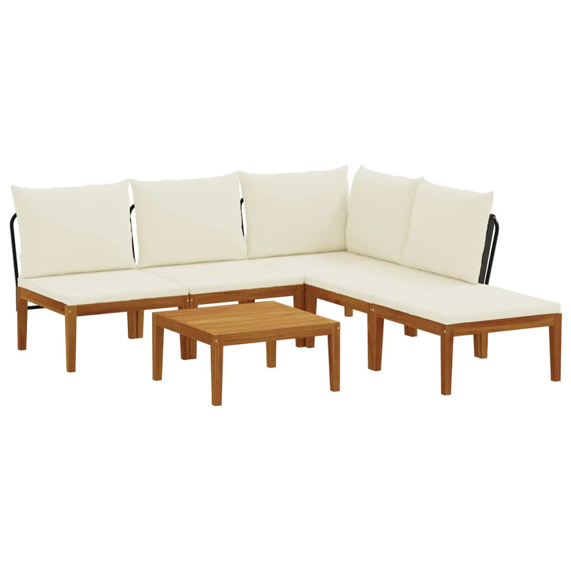 6 pcs Garden Lounge Set Solid Acacia Wood & Rope Natural