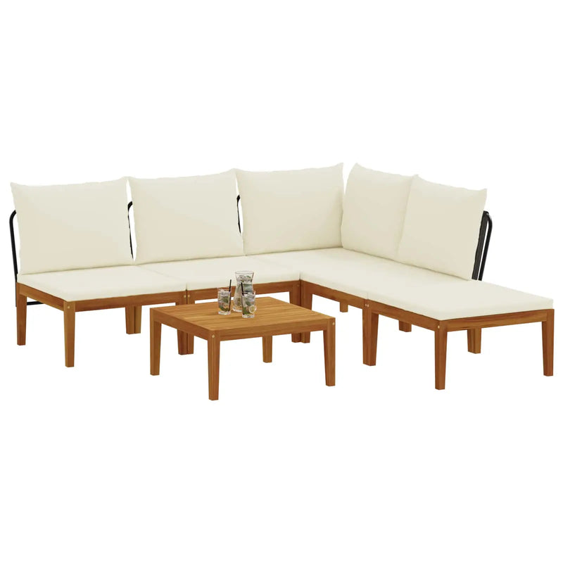 6 pcs Garden Lounge Set Solid Acacia Wood & Rope Natural