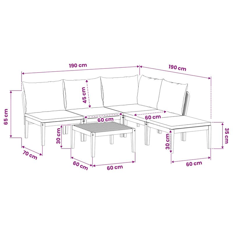 6 pcs Garden Lounge Set Solid Acacia Wood & Rope Natural