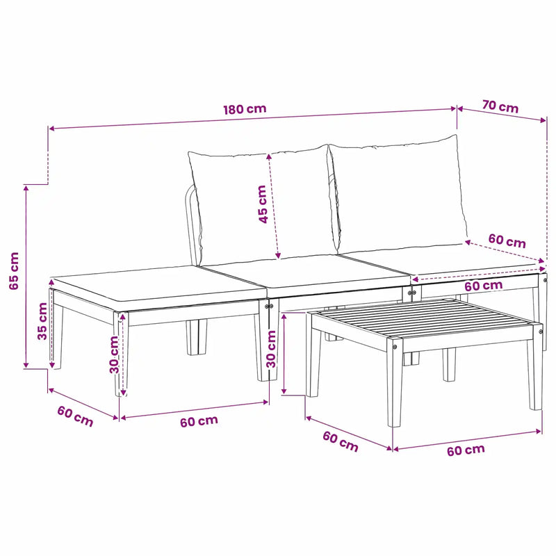 4 pcs Garden Lounge Set Solid Acacia Wood & Rope Natural