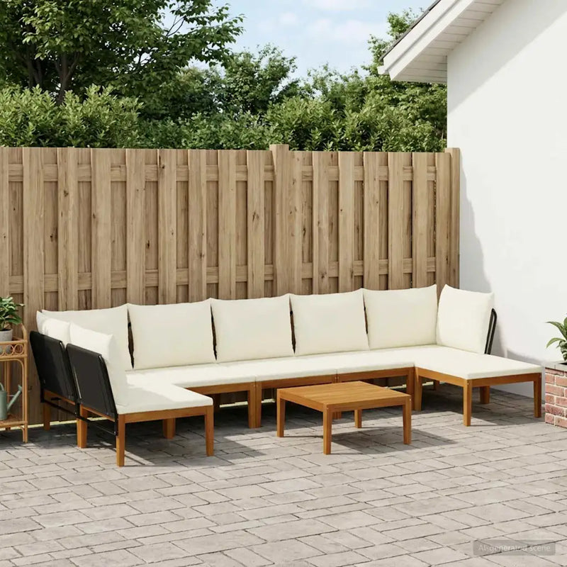 8 pcs Garden Lounge Set Solid Acacia Wood & Rope Natural