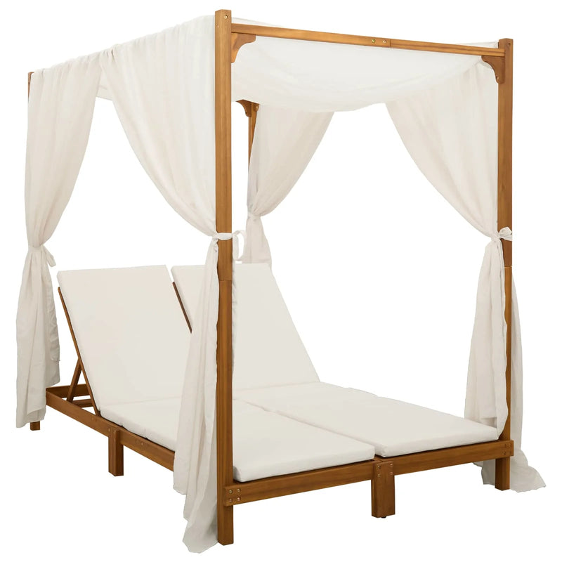 Double sun lounger with canopy and curtains Solid Acacia Wood