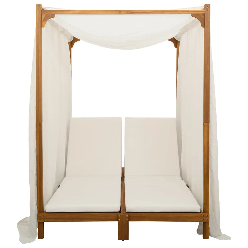 Double sun lounger with canopy and curtains Solid Acacia Wood