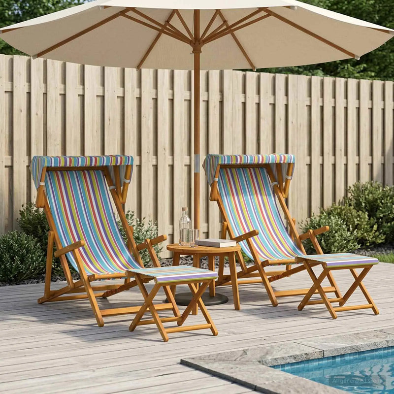 Deck Chair 4 pcs 3 Position Solid Eucalyptus Wood Multicolour